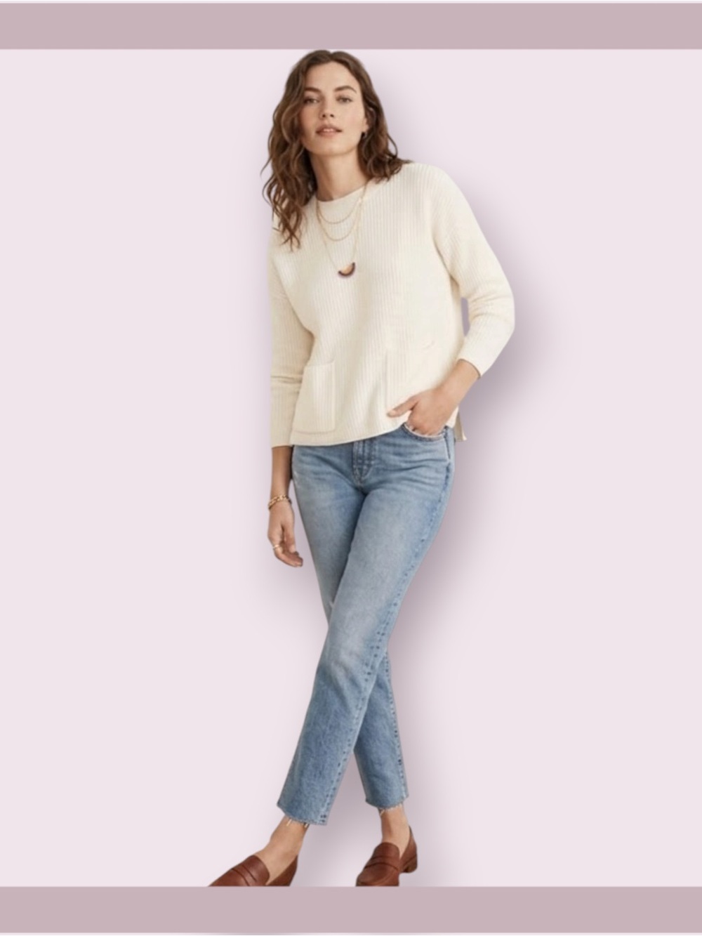Madewell Bright Ivory Patch Pocket Pullover Sweater